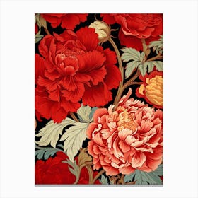 Peony Flowers On Black Background Canvas Print