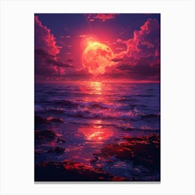 Red Moon Over The Ocean Canvas Print