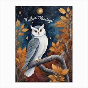 Mabon Blessings ~ White and Grey Owl in Autumn by Sarah Valentine ~ Pagan Fae Animals Series Canvas Print
