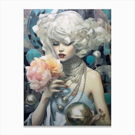 Woman Holding A Flower And A Disco Ball Canvas Print