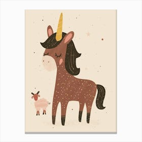Unicorn And Sheep Friend Beige Storybook Style Canvas Print