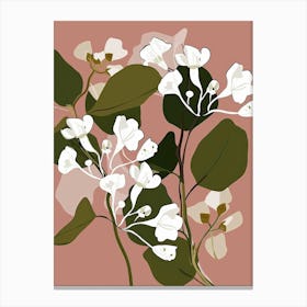 White Flowers On A Pink Background Canvas Print