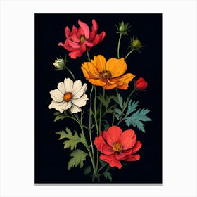 Colorful Flowers On Black Background Canvas Print