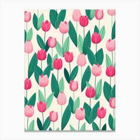 Pink Tulips Field Canvas Print