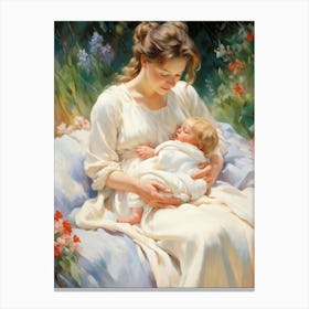 A Newborn Infant Gently Cradled In The Warm Protective Embrace A Mothers Love Expressed Through T (1) Canvas Print