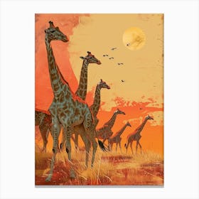 Group Of Giraffes In The Sunset 2 Canvas Print