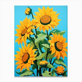 Sunflowers On Blue Background Canvas Print