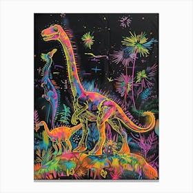 Abstract Neon Dinosaur Explosion 1 Canvas Print