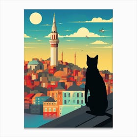 Istanbul, Turkey Skyline With A Cat 2 Canvas Print