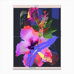 Hibiscus 4 Neon Flower Collage Canvas Print