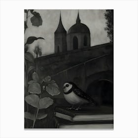 Bird On Books Canvas Print