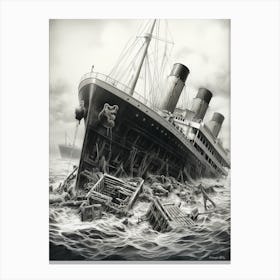 Titanic White Star Pencil Drawing Black And White 3 Canvas Print