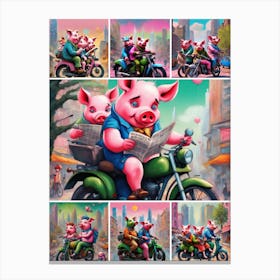 Pigs On A Motorcycle Canvas Print