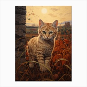 Medieval Cat Roaming Through The Grass At Sunset  Canvas Print