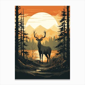 Deer In The Forest At Sunset 2 Canvas Print