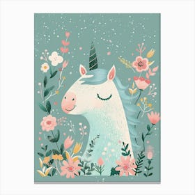 Storybook Style Unicorn & Flowers Pastel 1 Canvas Print