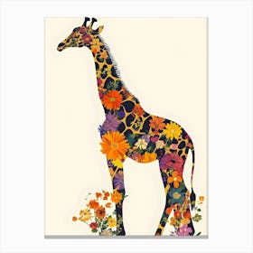 Giraffe With Flowers Canvas Print