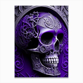 Skull With Steampunk Details 3 Purple Linocut Canvas Print