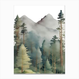 Watercolor Forest, Watercolor Mountain Canvas Print