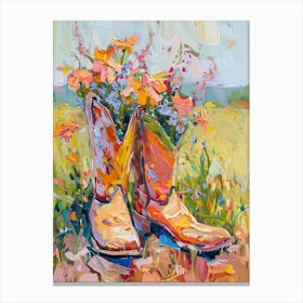Cowboy Boots And Wildflowers Twinflowers Canvas Print