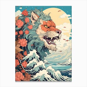 Lion Animal Drawing In The Style Of Ukiyo E 2 Canvas Print