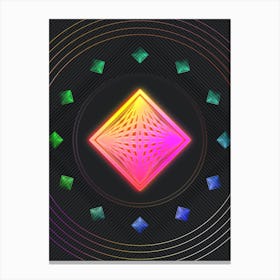 Neon Geometric Glyph in Pink and Yellow Circle Array on Black n.0458 Canvas Print
