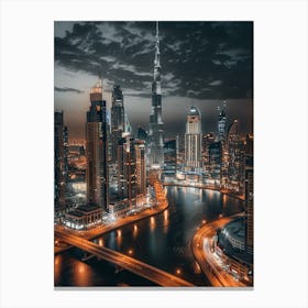 Dubai Skyline At Night Canvas Print