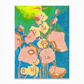 Peach Poppies On Blue Canvas Print