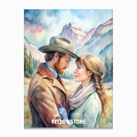 Yellowstone Romance Cowboy Couple Canvas Print