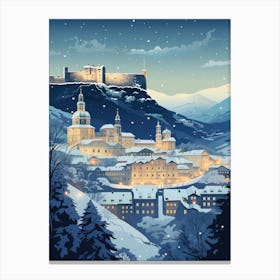 Winter Travel Night Illustration Salzburg Austria 2 Canvas Print