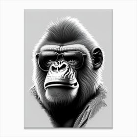 Angry Gorilla Showing Teeth Gorillas Pencil Sketch 1 Canvas Print