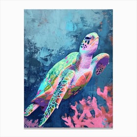 Pastel Sea Turtle With The Coral 1 Canvas Print