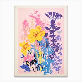 Colourful Flower Still Life In Risograph Style 9 Canvas Print