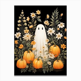 Cute Bedsheet Ghost, Botanical Halloween Watercolour 44 Canvas Print