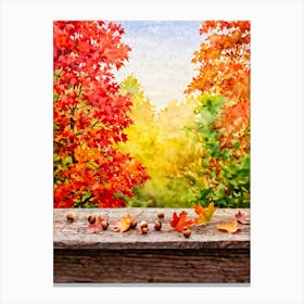 Autumnal Tableau In Vibrant Watercolor Leaves In Shades Of Crimson Orange And Gold Aflutter Amids (1) 2 Canvas Print