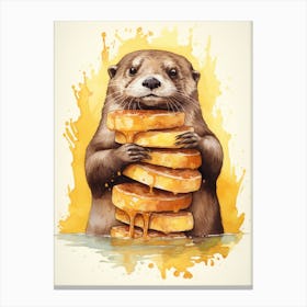 Otter With Pancakes Canvas Print