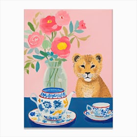 Animals Having Tea   Lion 0 Canvas Print