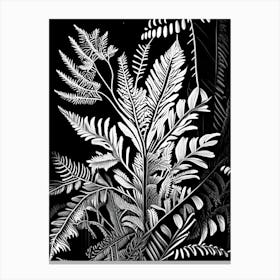 Evergreen Fern Wildflower Linocut 2 Canvas Print