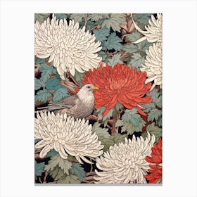 Chrysanthemum And Bird Vintage Japanese Botanical Canvas Print