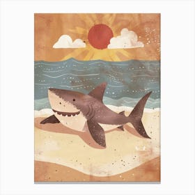 Shark On The Beach With The Sun Storybook Style 2 Canvas Print