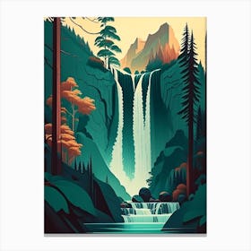 Waterfalls In Forest Water Landscapes Waterscape Retro Illustration 1 Canvas Print