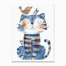 Small Joyful Tiger With A Bird On Its Head 3 Canvas Print