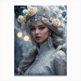 Beautiful Woman In Winter Canvas Print