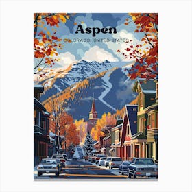 Aspen Colorado Town Travel Art Illustration Canvas Print