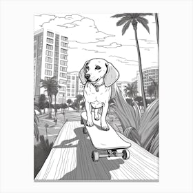 Beagle Dog Skateboarding Line Art 4 Canvas Print