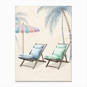 Beach Chairs And Umbrella Canvas Print