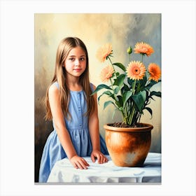 Little Girl With Flowers 2 Canvas Print