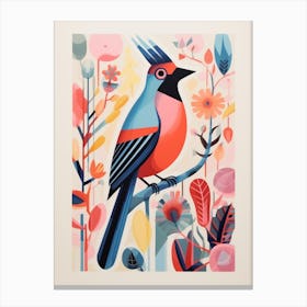 Colourful Scandi Bird Northern Cardinal 4 Canvas Print