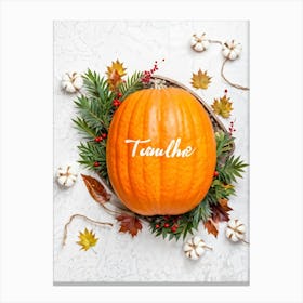 A Digital Render Of A Thanksgiving Themed Art Design Capturing An Overhead View Of A Large Round Pu (2) Canvas Print