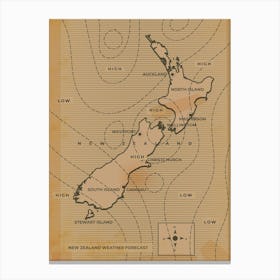 Vintage New Zealand weather Map Canvas Print